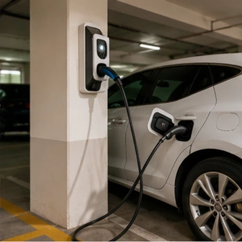 Electric vehicle charging point in parking area