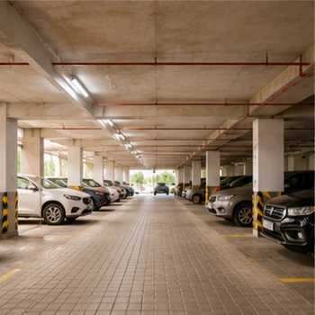 Covered parking area in an apartment building